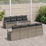 vidaXL Set vrtne sofe s jastučićima siva Poli ratan akacija, Dvosjed vrtna sofa s pohranom i jastučićima siva Poli ratan | shoptok.hr