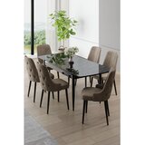 Hanah home trpezarijski set Nola, sto na razvlačenje i 6 stolica, ploča u dekoru crnog mermera, kapućino tkanina Babyface | Eponuda.com