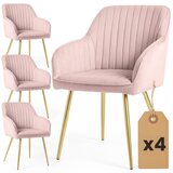 AKORD Florence Oblazinjeni Jedilni Stoli Iz Žameta Z Okrasnimi Šivi, Komplet 4 Stolov, Pudrasto Rožnata, Noge Zlate Barve, (5000333356) | Shoptok.si