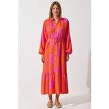  Women's Orange Belted Oversize Summer Viscose Dress | Shoptok.si