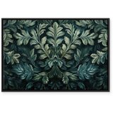  Slika - Dark Green Victorian Leaves: Botanical Carved Composition 90x60 U crnom drvenom okviru | shoptok.hr