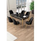 Hanah home trpezarijski set Pale, sto na razvlačenje i 6 stolica, ploča u dekoru crnog mermera, zlatne noge, crna tkanina Babyface | Eponuda.com