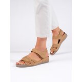 Shelvt Women's light brown sandals on a low wedge | shoptok.hr