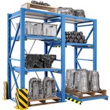 LISTA regal z izvlečnim okvirjem za težka bremena, širina uvleka 1290 mm, globina 860 mm, osnovni regal, svetlo modra | Shoptok.si