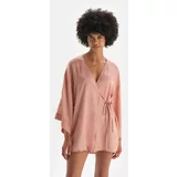 Dagi Salmon Dressing Gown with Lace Detail and Tie Front