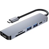 Kettz adapter tip c 6/1 4K HDMI/USBx2/SD/TF/USB-C/PD 87W KT-601G Cene