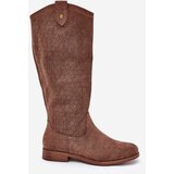 S. BARSKI Flat Heel Boots With Perforated Pattern Brown S.Barski | Shoptok.si