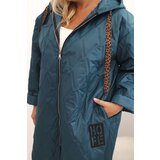 Kesi Włoski Plus Size women's quilted jacket with a hood and the inscription HOPE sea green | Shoptok.si