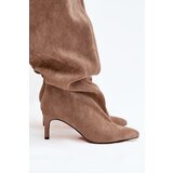 Boto Women's high heel slip-on beige boots Mavilla | shoptok.hr