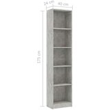 vidaXL Knjižna omara 5-nadstropna betonsko siva 40x24x175cm iverna pl. | Shoptok.si