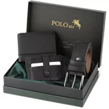 Polo Air Boxed Sporty Black Men's Wallet, Belt and Card Holder Set