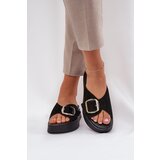 Zazoo Women's Suede Slides With Buckle On Platform Black 3019 | Shoptok.si