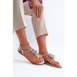EVENTO Women's Flat Sandals With Decorative Flower Silver Edoni | Shoptok.si