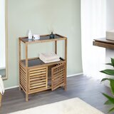 Wenko crni/u prirodnoj boji nizak kupaonski ormarić od masivnog bagrema 67,5x86 cm fondi – | shoptok.hr