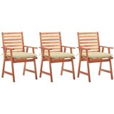 Maison Chic Vrtni jedilni stoli - Stol za vrt 3 kosi z blazinami trden akacijev les JS340, (21878306) | Shoptok.si