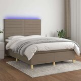  Box spring postelja z vzmetnico LED taupe 140x200 cm blago, (20902459) Cene