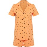 Trendyol Orange 100% Cotton Polka Dot Knitted Pajamas Set Cene