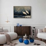  Slika - Herons over a winter pond - Japanese-style illustration in dark colours 90x60 U prirodnom drvenom okviru | shoptok.hr