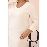 Kesi Włoski Plus Size women's dress with a V-neck and ecru sleeves, butter color | ePonuda.com