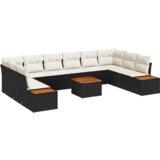 vidaXL 11-dijelni Vrtni Sofe Set s Jastučićima Crni Poli Ratan Akacija | shoptok.hr