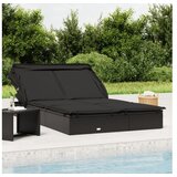  Vrtna postelja za 2 osebi s streho črna 213x118x97 cm PE ratan | Shoptok.si