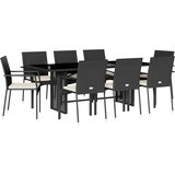  9-dijelni vrtni blagovaonski set s jastucima crni od poliratana | shoptok.hr