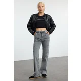 Trendyol Gray Cargo Pocket High Waist Wide Leg Jeans