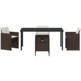 vidaXL 5-dijelni vrtni set za objedovanje s jastučićima smeđi poliratan, vrtni stol crni 160x80x73 cm kaljeno staklo | shoptok.hr