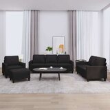 vidaXL Sedežna garnitura 4-delna z blazinami črno umetno usn | Shoptok.si