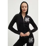 Juicy Couture Velur pulover RENAISSANCE ROBYN HOODIE črna barva, s kapuco, JCGAS224001
