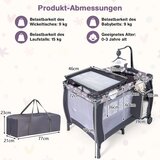  Sklopivi putni krevetić 3 u 1 s madracem i visećom igračkom, glazbena kutija, siva | shoptok.hr