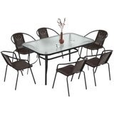 Lean Toys Vrtni komplet pohištva za teraso, steklena miza 150x90, stoli 6 kosov, rjave barve | Shoptok.si