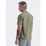 Ombre Men's short sleeve shirt with Cuban collar - khaki | Shoptok.si