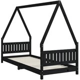 Okvir za dječji krevet crni 80 x 200 cm od masivne borovine | shoptok.hr