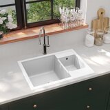 vidaXL dvojno kuhinjsko pomivalno korito z luknjo bel granit | Shoptok.si