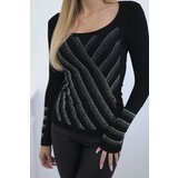 Kesi Knitted blouse with zircons motif black | shoptok.hr