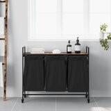  Košara za rublje s 3 odjeljka i kotačićima, dimljena hrastovina | Shoptok.si