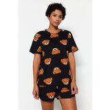 Trendyol Black 100% Cotton Teddy Bear Patterned T-shirt-Shorts Knitted Pajamas Set Cene
