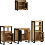 vidaXL Komplet pohištva za kopalnico 4 pcs Rjava Masiven les manga | Shoptok.si