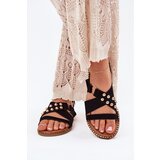 Boto Women's sandals on flat heels with golden studs black Zanira | ePonuda.com