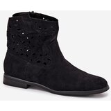 Boto Women's Ankle Boots With Perforated Pattern On Flat Heel Eco Suede Black Athera | Shoptok.si