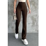 Dewberry 80272 Dewbery High Waist Slim Fit Wide Leg Pants-BROWN Cene