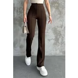 Dewberry 80272 Dewbery High Waist Slim Fit Wide Leg Pants-BROWN