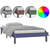 vidaXL LED posteljni okvir siv 75x190 cm trden les, (20684898) Cene