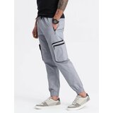 Ombre Men's JOGGER pants with stand-off and zippered cargo pockets - light grey cene