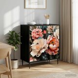  Komoda BORNE Print lagane peonije 66 x 36,5 x 76 cm Crni hrast | shoptok.hr