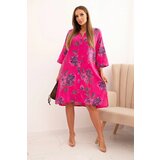 Kesi Włoski Women's cotton dress with a floral pattern and 3/4 sleeve fuchsia | shoptok.hr