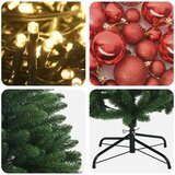  Umjetno božićno drvce srednje zeleno s kuglicama 150 cm - Srednje zelena Ø 80 x 150 cm s 150 LED dioda i crvenim lopticama | shoptok.hr