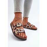 Kesi Beige and brown women's slippers with Oliena buckles cene