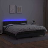  Box spring postelja z vzmetnico LED črna 160x200 cm um. usnje, (20789393) | Shoptok.si